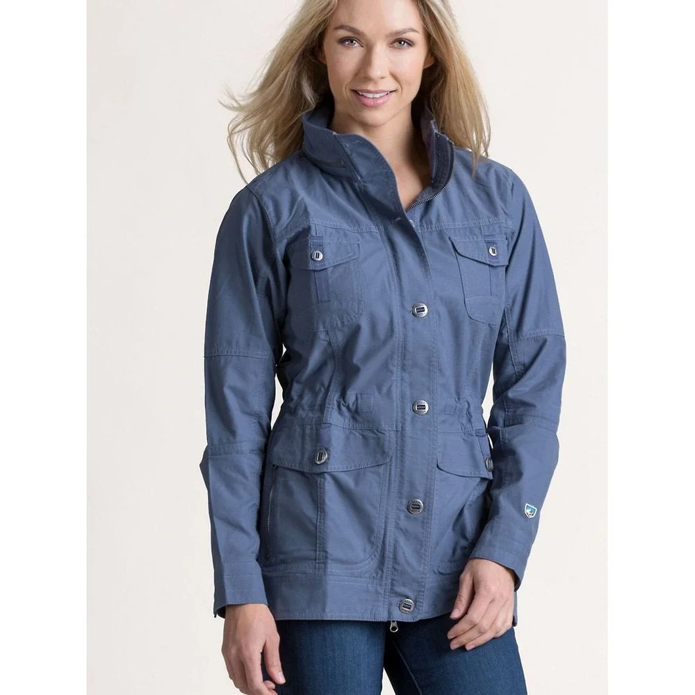 Kuhl Womens Blue Grey Arktik Utility Field Jacket Hidden Hood Size Large